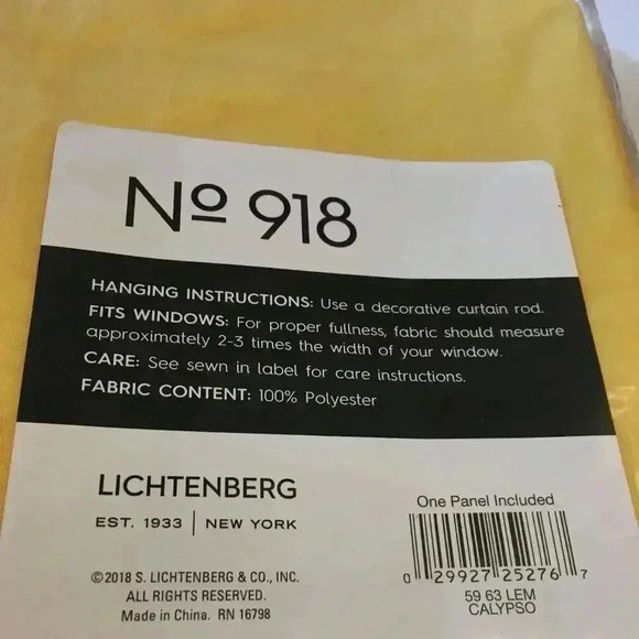 No 918      Lichtenberg Single Curtain Panel -- Calypso Yellow - Picture 1 of 2